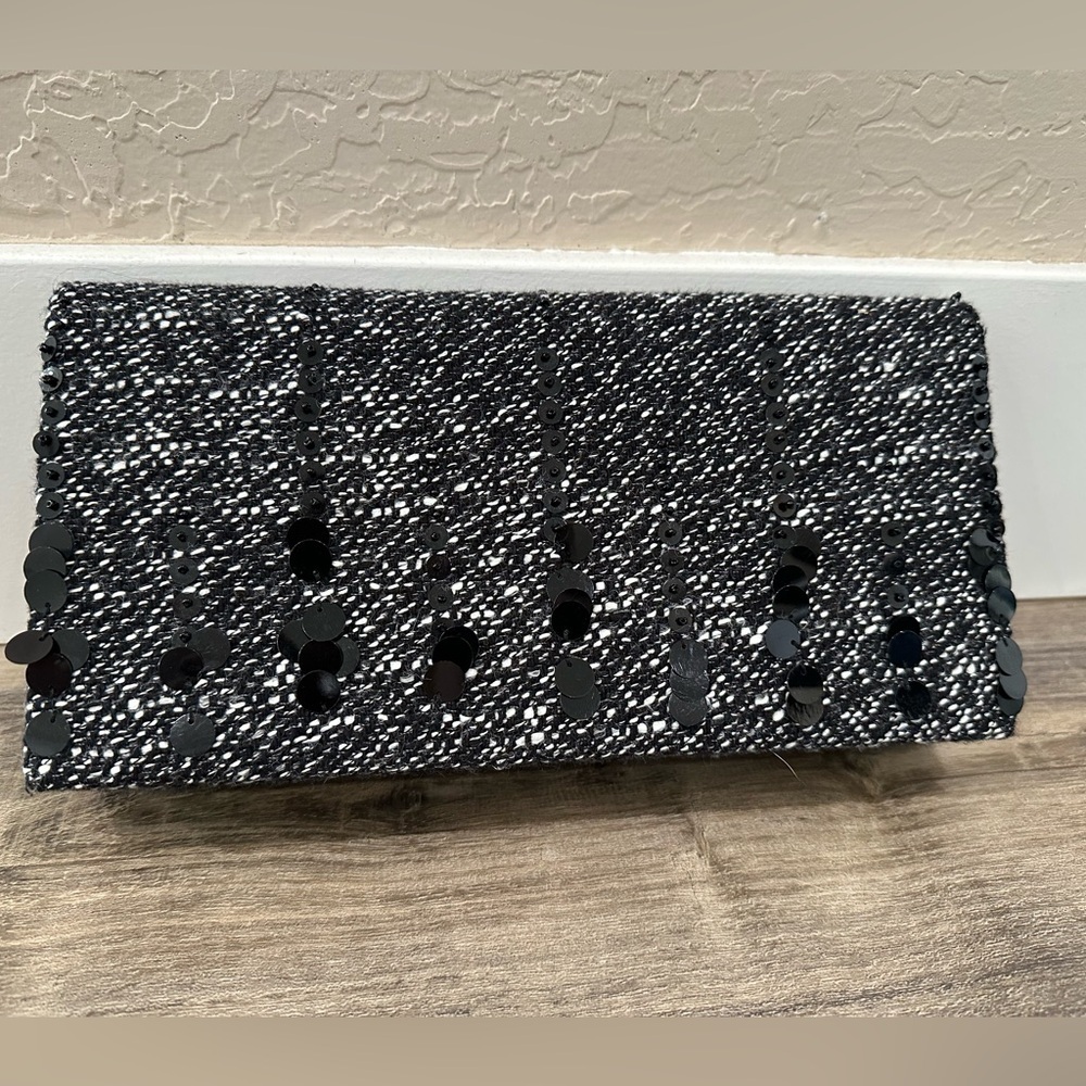 Lafayette 148 New York Black Tweed Sequin Clutch Evening Bag
